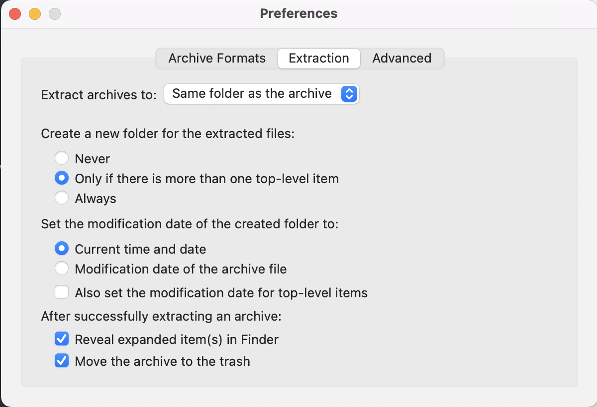 Unarchiver Settings